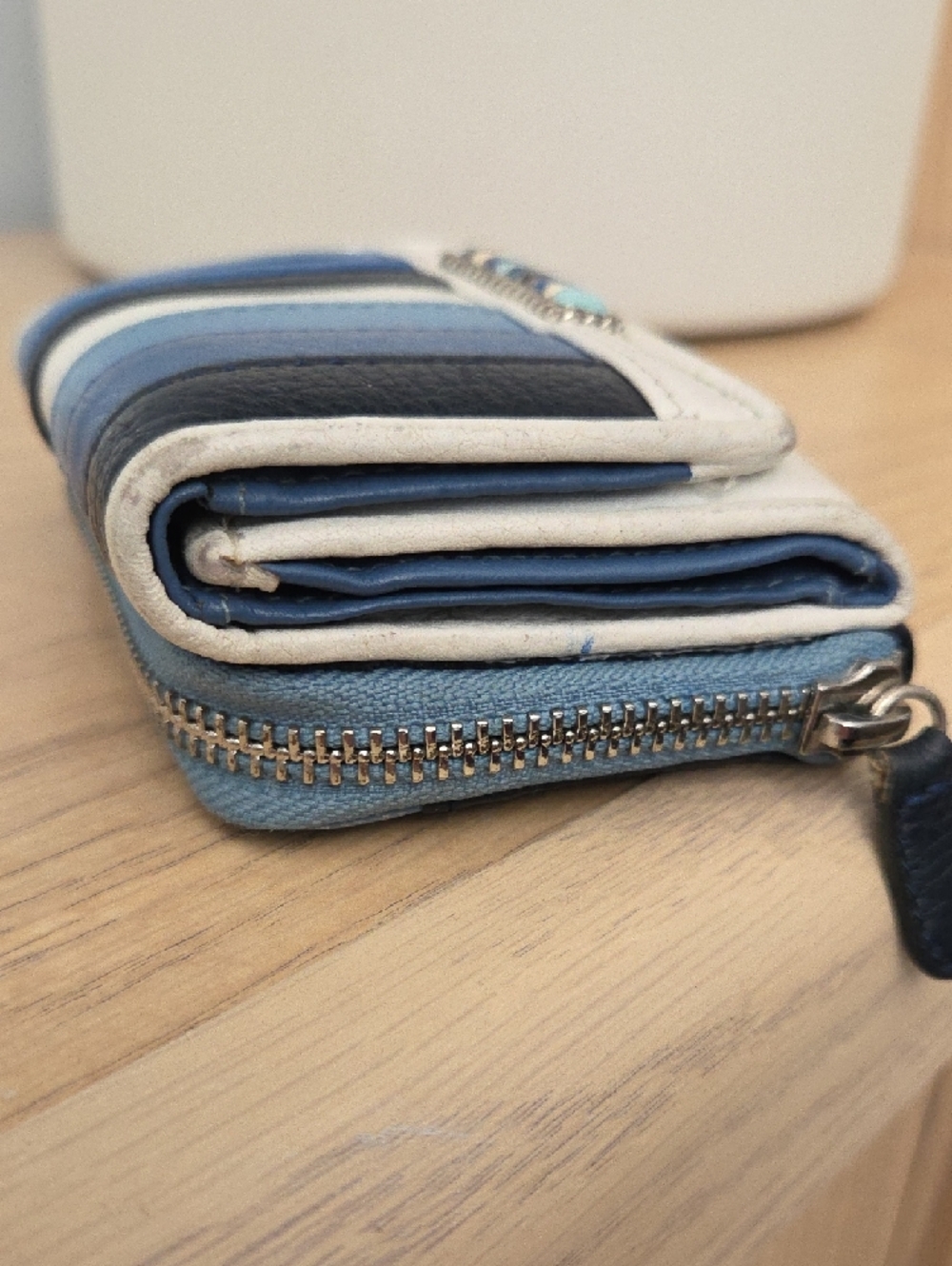 Rare VintageBrighton Barbados Double Flap Trifold Blue & White Leather Wallet - Picture 11 of 14
